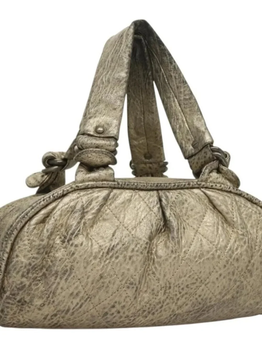 CHANEL Wild Stitch Hand Bag Leather Silver CC Auth 133064